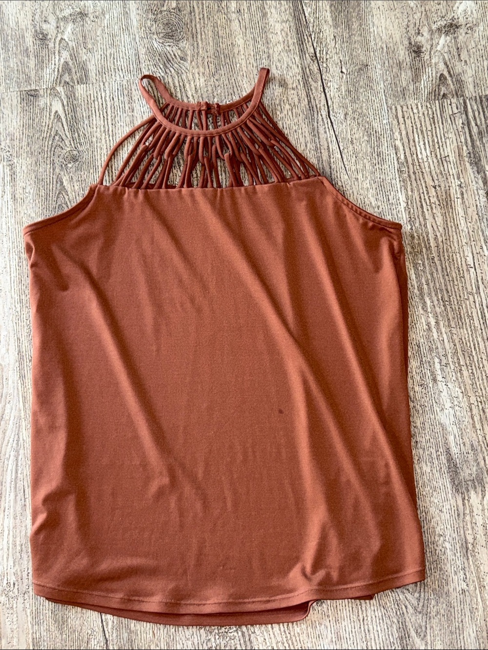 Buckle Rust High-Neck Macramé Detail Sleeveless Camisole